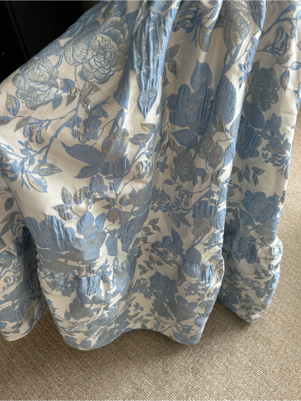 Women’s Blue Floral Strapless Gown Blue, white and silver size small - Picture 4 of 9